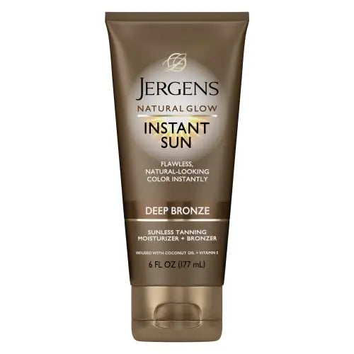 Jergens Natural Glow Instant Sun Hidratante Bronceador, Bronceado Sin Sol Ligero para Color Natural, Bronceado Profundo, 6 Oz - imagen 1