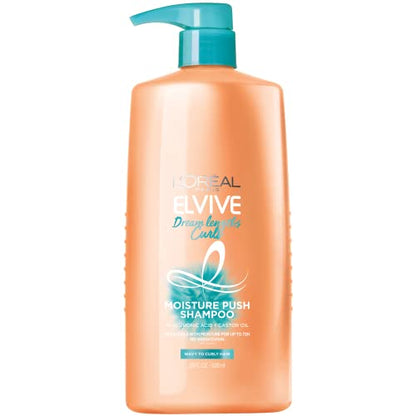 Champú L'Oreal Paris Elvive Dream Lengths Curls Moisture Push, sin parabenos con ácido hialurónico y aceite de ricino, 28 fl oz, ideal para cabello - imagen 2