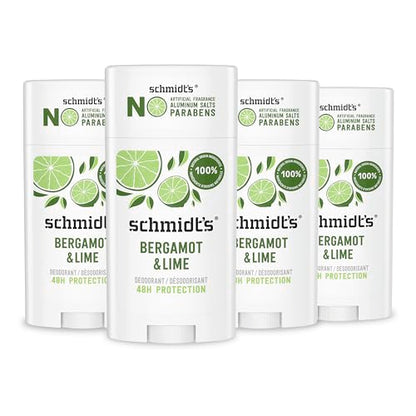 Desodorante Vegano Sin Aluminio Schmidt's Bergamota y Lima 4 Piezas para Mujeres y Hombres, Protección contra Olores de 24 Horas, Ingredientes - imagen 1