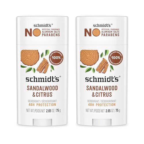 Desodorante Vegano Sin Aluminio Schmidt's Sandalwood & Citrus 2 Piezas para Mujeres y Hombres, Protección Contra Olores de 24 Horas, Ingredientes - imagen 3