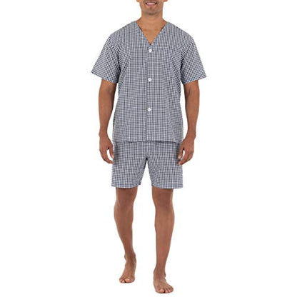 Conjunto de Pijama de Manga Corta para Hombre Fruit of the Loom, Cuadros Azul Marino/Blanco, Talla Mediana - imagen 3