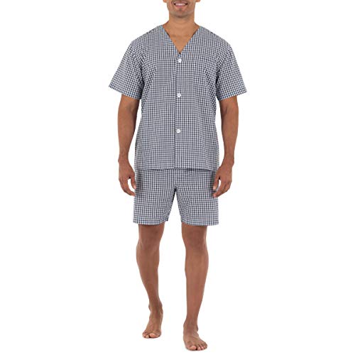 Conjunto de Pijama de Manga Corta para Hombre Fruit of the Loom, Cuadros Azul Marino/Blanco, Talla Mediana - imagen 1