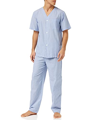 Conjunto de Pijama de Hombre Fruit of the Loom de Broadcloth, Camiseta de Manga Corta y Pantalones Largos, Rayas Azules, X-Large US - imagen 4