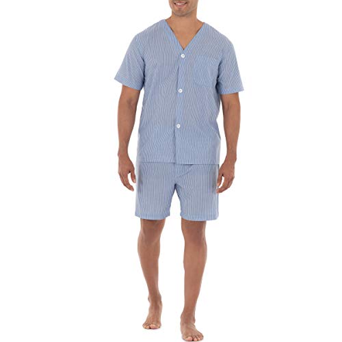 Conjunto de pijama de manga corta para hombre Fruit of the Loom, tela broadcloth, rayas azules, talla 4X - imagen 4