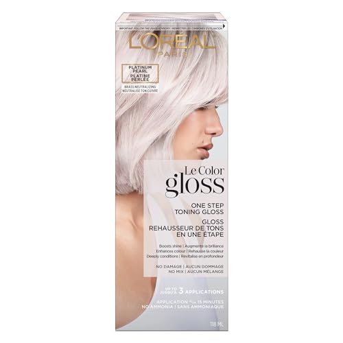 L'Oreal Paris Le Color Gloss Tinte en Ducha para Cabello Decolorado, Neutraliza el Amarillo, Hidrata y Aumenta el Brillo, Perla Platino, 4 Onzas - imagen 2