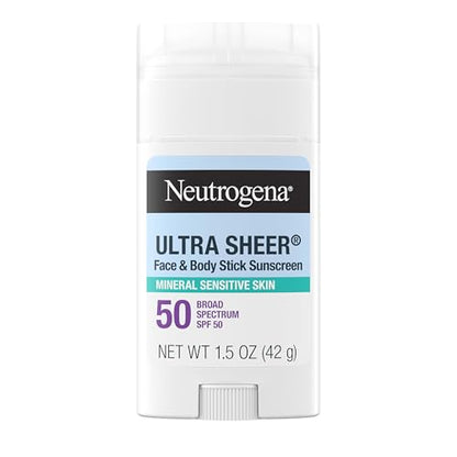 Neutrogena Ultra Sheer Dry Touch Protector Solar Mineral SPF 50 en Barra para Piel Sensible, Óxido de Zinc, 1.5 oz, Sin Residuo Blanco y Vegano - imagen 3