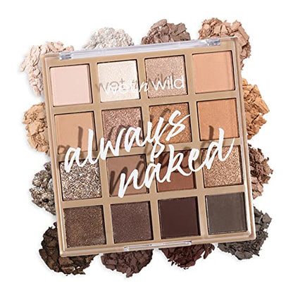 Paleta Always Naked de wet n wild, maquillaje de ojos nude neutro, pigmentos cálidos y fríos, mate, brillo y glitter, textura suave y cremosa - imagen 1