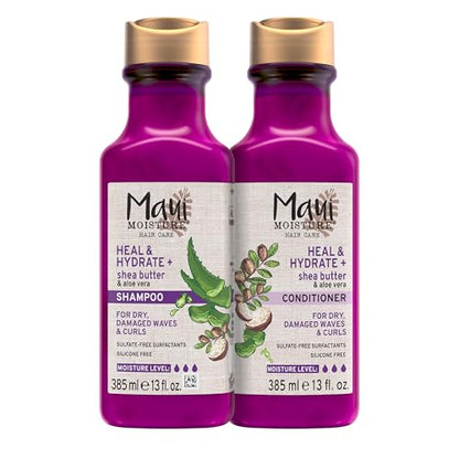 Maui Moisture Heal & Hydrate Set de Champú y Acondicionador con Manteca de Karité y Aloe Vera para Ondas y Rizos Secos y Dañados, Sin Silicona, - imagen 1
