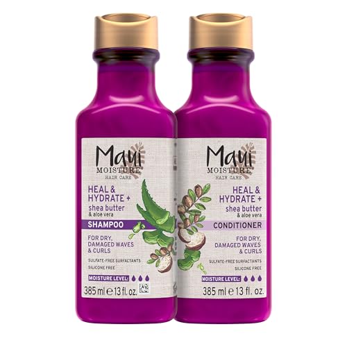 Maui Moisture Heal & Hydrate Set de Champú y Acondicionador con Manteca de Karité y Aloe Vera para Ondas y Rizos Secos y Dañados, Sin Silicona, - imagen 2