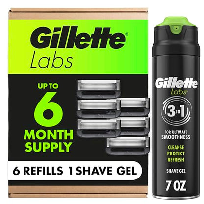 Recambios de Maquinilla Gillette Labs con Barra Exfoliante para Hombre, 6 Cuchillas y Gel de Afeitar Espumoso Rápido de 7oz - imagen 4