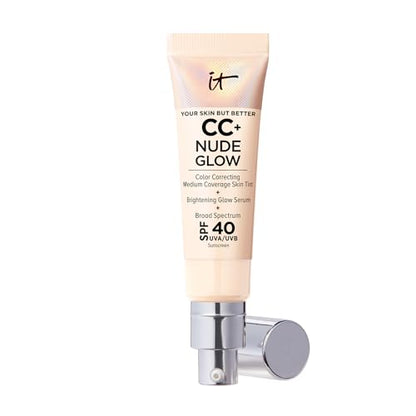 IT Cosmetics CC+ Nude Glow (Fair) - Base de Maquillaje de Cobertura Media con SPF 40 y Suero Iluminador, Tinte Ligero para la Piel, 2% Niacinamida + - imagen 4