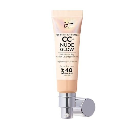 IT Cosmetics CC+ Nude Glow (Light Medium) - Base de Maquillaje de Cobertura Media con SPF 40 y Suero Iluminador, Tinte Ligero para la Piel, 2% - imagen 4