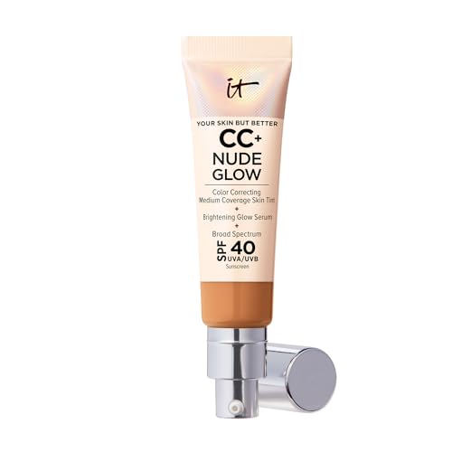 IT Cosmetics CC+ Nude Glow (Tan) - Base de Maquillaje de Cobertura Media con SPF 40 y Suero Iluminador, Tinte Ligero para la Piel, 2% Niacinamida + - imagen 3