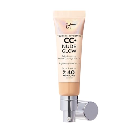 IT Cosmetics CC+ Nude Glow (Medio) - Base de Maquillaje de Cobertura Media con SPF 40 y Suero Iluminador, Tinte Ligero para la Piel, 2% Niacinamida + - imagen 2
