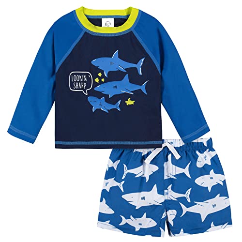 Conjunto de traje de baño para bebé niño Gerber, camiseta de manga larga y short, tiburones azules y blancos, 0-3 meses - imagen 1