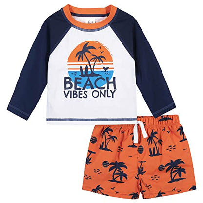 Conjunto de traje de baño para bebé niño Gerber, camiseta de manga larga y short, azul, playa, 12 meses - imagen 1
