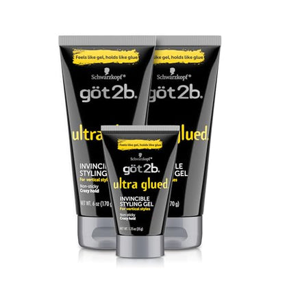 gel de peinado got2b Ultra Glued Invincible, 6 oz (2 tubos) + 1.25 oz tamaño de viaje, gel para cabello con fijación extra fuerte, no pegajoso, sin - imagen 3