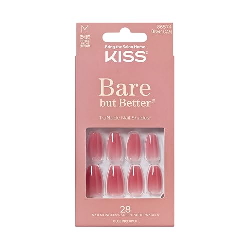 KISS Bare but Better Uñas Postizas, Color 'Nude Nude', Tamaño Mediano, Forma Coffin, Incluye 28 Uñas, 2g de Pegamento, 1 Palito de Manicura, 1 Lima - imagen 3