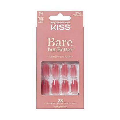 KISS Bare but Better Uñas Postizas, Color 'Nude Nude', Tamaño Mediano, Forma Coffin, Incluye 28 Uñas, 2g de Pegamento, 1 Palito de Manicura, 1 Lima - imagen 2