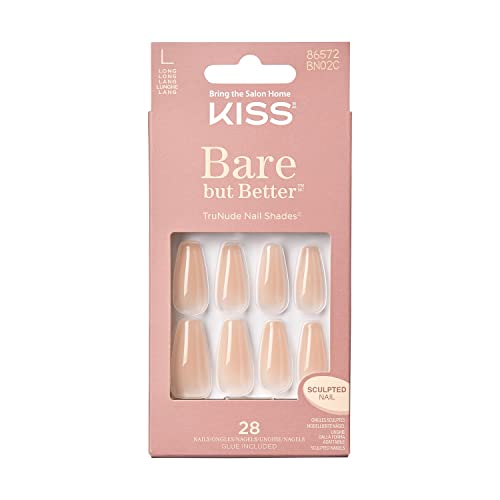 KISS Bare but Better Uñas Postizas 'Nude Drama', 28 Uñas Falsas, Tamaño Largo, Forma Coffin, Incluye Pegamento, Lima Mini y Palito de Manicura - imagen 4