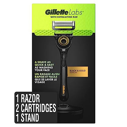 Razor para hombres Gillette Labs con barra exfoliante, kit de afeitado incluye 1 mango, 2 recambios de cuchillas, 1 soporte magnético premium, negro - imagen 3