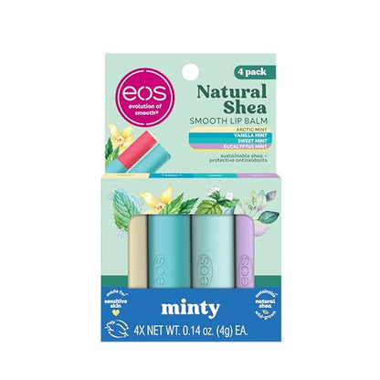 eos Pack de Bálsamos Labiales Naturales de Manteca de Karité - Artic, Vainilla, Dulce y Eucalipto Menta, Set de Regalo Hidratante, 0.14 oz, 4-Pack - imagen 3