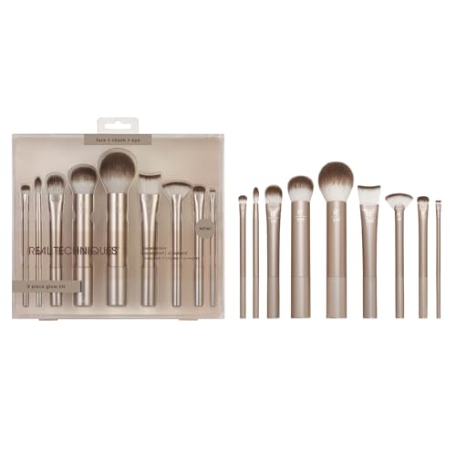 Juego de Brochas de Maquillaje Real Techniques de 9 Piezas, para Sombras, Base, Rubor, Bronceador y Contorno, Viaje, Set de Regalo, Cerdas - imagen 2