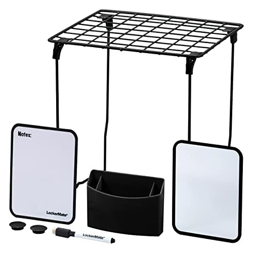 Kit de Organización para Casilleros LockerMate de 7 Piezas, Incluye Estante, Espejo, Pizarra, Taza de Almacenamiento y Marcador Borrable - Negro - imagen 2