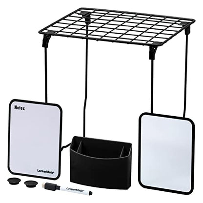 Kit de Organización para Casilleros LockerMate de 7 Piezas, Incluye Estante, Espejo, Pizarra, Taza de Almacenamiento y Marcador Borrable - Negro - imagen 2
