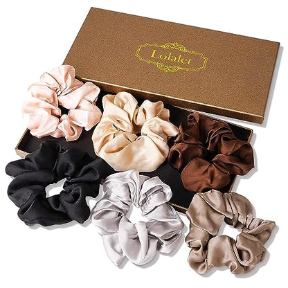 Scrunchies Lolalet para Mujeres, Lazos de Satén Más Suaves que la Seda, Sujetadores de Coleta Grandes con Bandas Elásticas - Paquete de 6, Estilo A - imagen 2