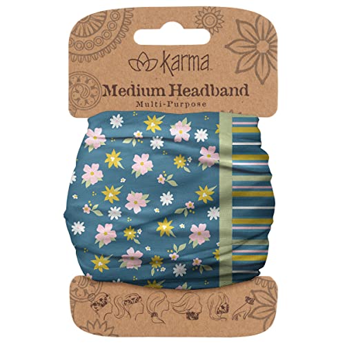 Diadema Floral Dividida Karma en Color Marino para Mujer - Tamaño Mediano - Diadema de Tela y Bufanda para el Cabello Elástica - Marino - imagen 3