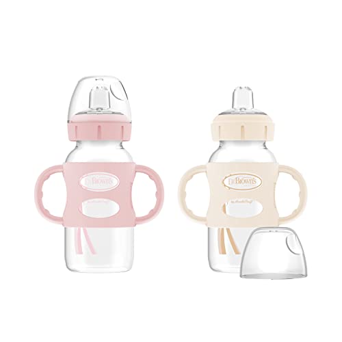 Botella Sippy de Cuello Ancho Dr. Brown's Milestones con Asa de Silicón 100%, 9oz/270mL, Rosa Claro y Ecru, Paquete de 2, 6m+ - imagen 4