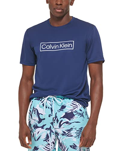 Camiseta Activa de Manga Corta Ligera y de Secado Rápido para Hombre Calvin Klein con Protección UPF 40+, Logo en Azul, Tamaño Pequeño - imagen 1