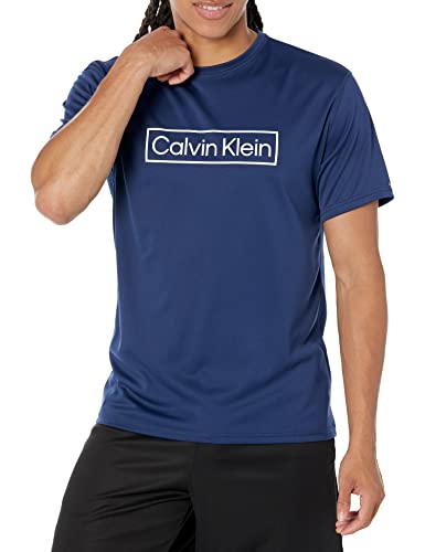 Camiseta Activa de Manga Corta Ligera y de Secado Rápido para Hombre Calvin Klein, Protección UPF 40+, Logo en Azul, Talla XX-Large - imagen 2