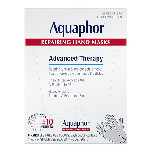 Mascarillas Reparadoras para Manos Aquaphor, Guantes Hidratantes para Piel Seca con Aceite de Aguacate y Manteca de Karité, Paquete de 6 - imagen 1