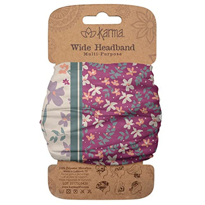 Diadema Floral Magenta Karma para Mujeres - Ancha - Diadema de Tela y Bufanda para el Cabello Elástica - Floral Magenta, 1 Unidad - imagen 2