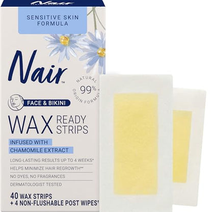 Ceras Depilatorias Nair Sensitive para Cara y Bikini, Listones Listos para Usar, 40 Piezas - imagen 4