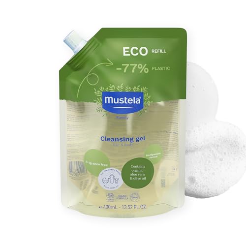 Gel de Limpieza Eco-Repuesto Certificado Orgánico Mustela - Jabón Natural para Cabello y Cuerpo con Aceite de Oliva y Aloe Vera - Para Bebé, Niño y - imagen 2