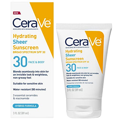 Protector Solar Hidratante CeraVe SPF 30 para Cara y Cuerpo, Protector Solar Mineral y Químico para Hombres y Mujeres con Óxido de Zinc, Ácido - imagen 3