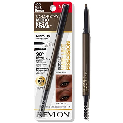 Lápiz de Cejas Revlon ColorStay Micro con Cepillo Espiral Integrado, Infusionado con Aceite de Argán y Marula, Impermeable, Resistente al - imagen 1