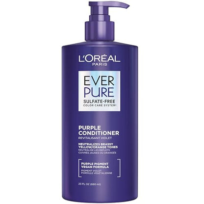 Acondicionador Morado Tono Antiamarillo Sin Sulfatos L’Oreal Paris EverPure para Cabello Rubio, Decolorado, Plateado o Con Mechas Castañas, 23 Fl Oz - imagen 3