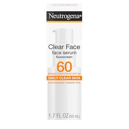 Neutrogena Clear Face Serum Protector Solar con Té Verde, SPF 60, No Comedogénico, Protección UVA/UVB Ligera, Sin Oxybenzone ni Fragancia, 1.7 fl. oz - imagen 1