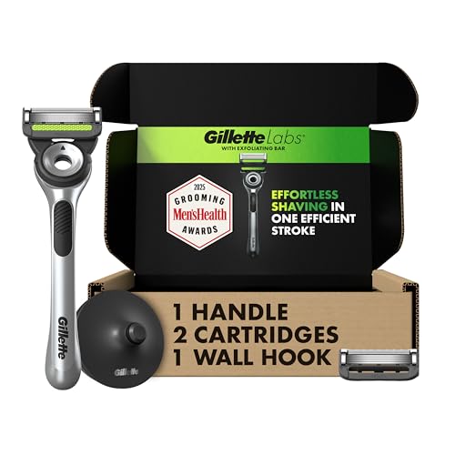Set de Afeitado Gillette Labs con Barra Exfoliante, 1 Gancho para Ducha, Mango, 2 Recambios de Cuchillas, Plateado y Negro, Afeitadoras para Hombre - imagen 1