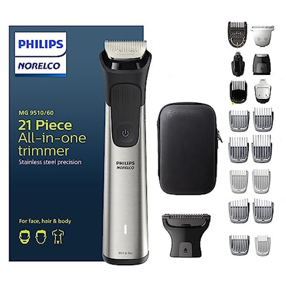 Kit de Aseo Masculino Philips Norelco Multigroom Series 9000 de 21 Piezas con Recortadora para Barba, Cuerpo, Cara, Nariz y Orejas, MG9510/60, con - imagen 2