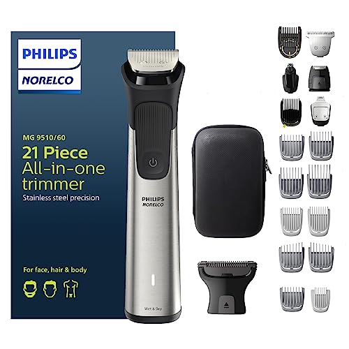 Kit de Aseo Masculino Philips Norelco Multigroom Series 9000 de 21 Piezas con Recortadora para Barba, Cuerpo, Cara, Nariz y Orejas, MG9510/60, con - imagen 4