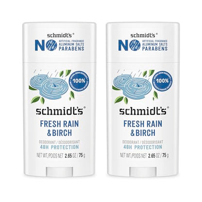 Desodorante Vegano Schmidt's Sin Aluminio Fresh Rain & Birch con Protección contra Olores de 24 Horas, 2 Piezas, Ingredientes Naturales, - imagen 1