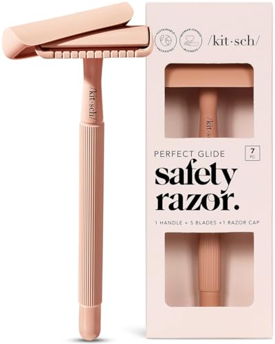 Kitsch Maquinilla de Afeitar de Doble Filo para Hombres y Mujeres, Mango Largo de Metal y Cuchilla de Acero Inoxidable, Incluye 5 Recambios, Color - imagen 3