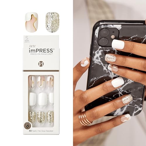KISS imPRESS Uñas Postizas Sin Pegamento, Diseño 'Astound', Blancas, Talla Corta, Forma Squoval, Incluye 30 Uñas, Toallita Prep, Instrucciones, - imagen 1