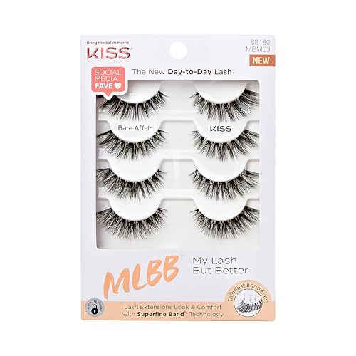 KISS My Lash But Better Pestañas Postizas Multipack 'Bare Affair', 12mm, Banda Superfina, Fáciles de Aplicar, Reutilizables, Ligeras, Voluminosas, - imagen 1