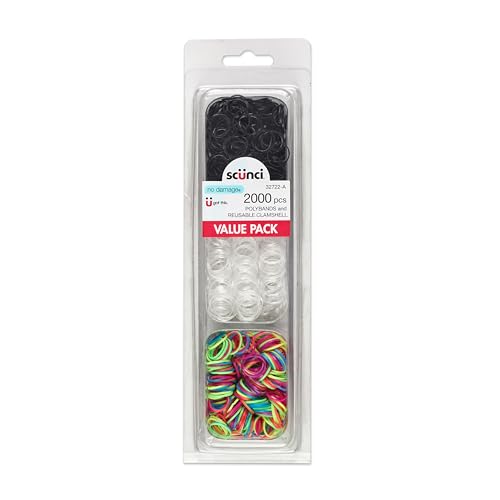 Gomas para el cabello Scunci by Conair - Elásticos transparentes - Accesorios para mujeres - Negro, transparente y multicolor - Paquete de 2000 - imagen 1